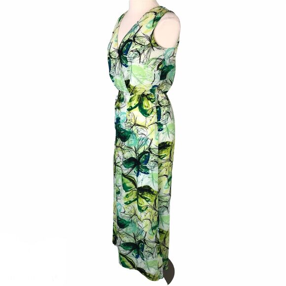 Darian Ruched A-Line Maxi Dress V Neck Sleeveless Geometric Motif Size Medium Gr - Picture 9 of 10